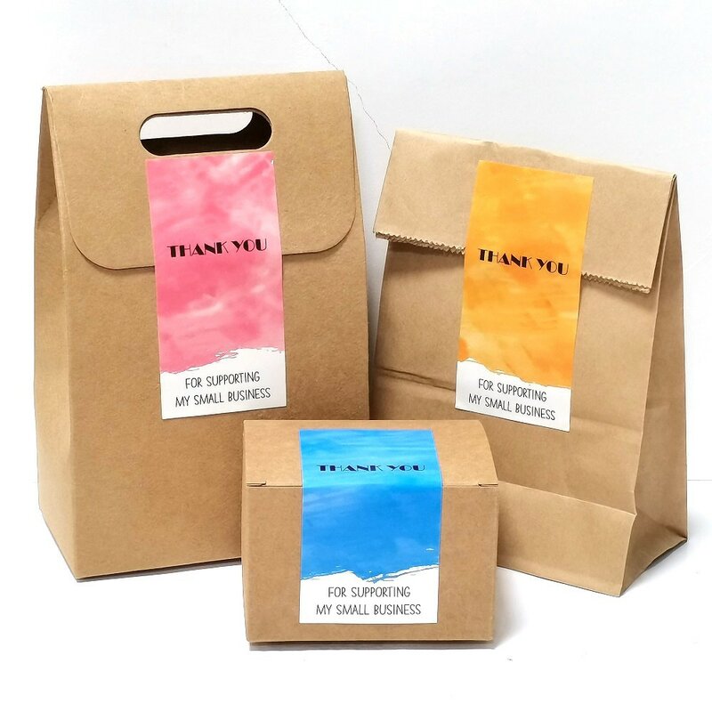Colorful Thank You Sticker for Supporting My Small Business 25-100pcs Rectangle Waterproof Watercolor Gift Packaging Sealing Tag