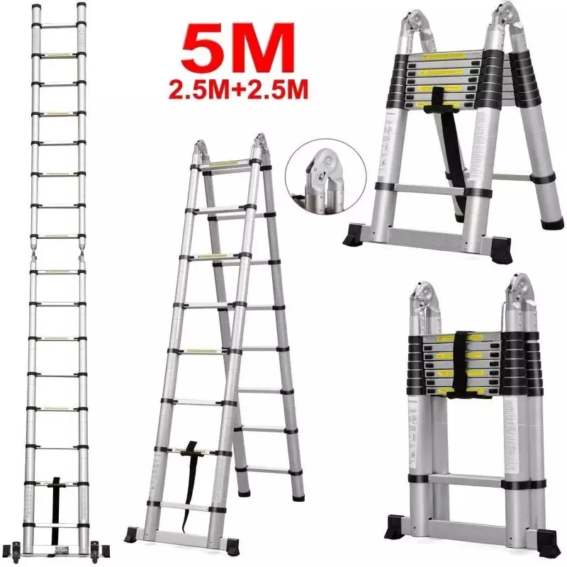 3.8M Stabiele Opvouwbare Telescopische Aluminium Ladder Multifunctionele Industriële Visgraat Telescopische Rechte Ladder Stap Hwc