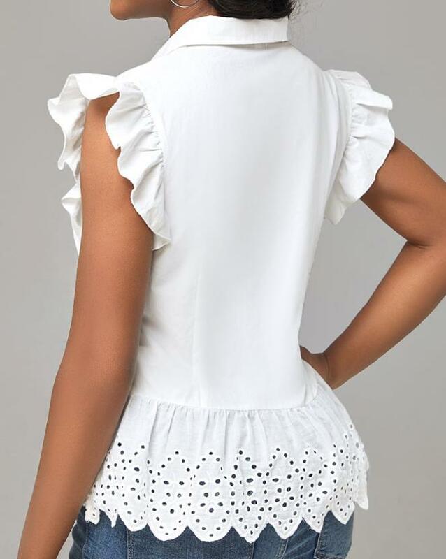 Женская блузка на пуговицах, элегантная повседневная Асимметричная Блузка с оборками на рукавах, лето 2023