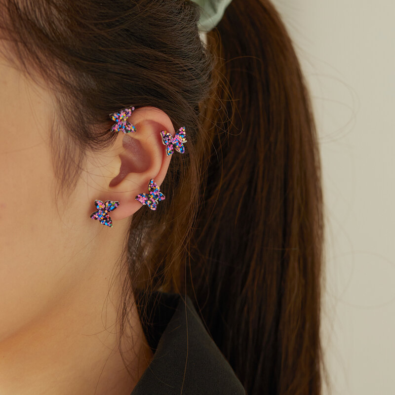 Estilo coreano borboleta orelha clipes sem piercing para as mulheres cintilante zircão orelha manguito clipe brincos festa de casamento jóias presentes