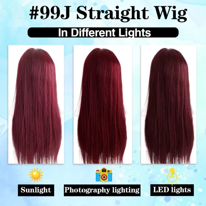 Pelucas frontales de encaje Borgoña 99J, pelucas de encaje sintético liso rojo vino para mujeres, pelucas de pelo resistentes al calor con parte media en T sin pegamento, Cosplay
