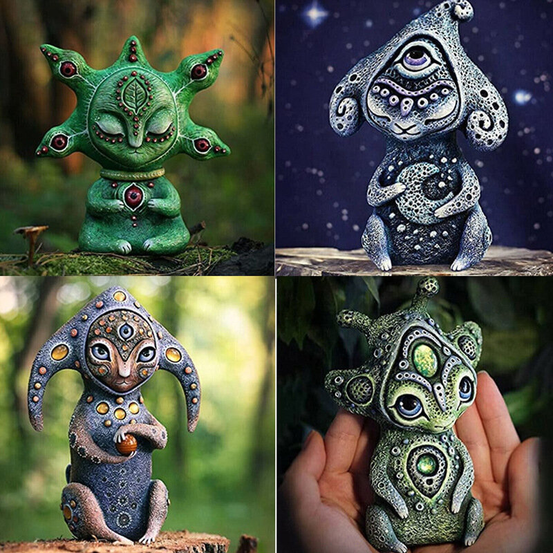 10cm Handmake Creations Alien Elf From Fantasy World Resin Statue Garden Sculpture Crafts Ornaments Garden Home Decoration