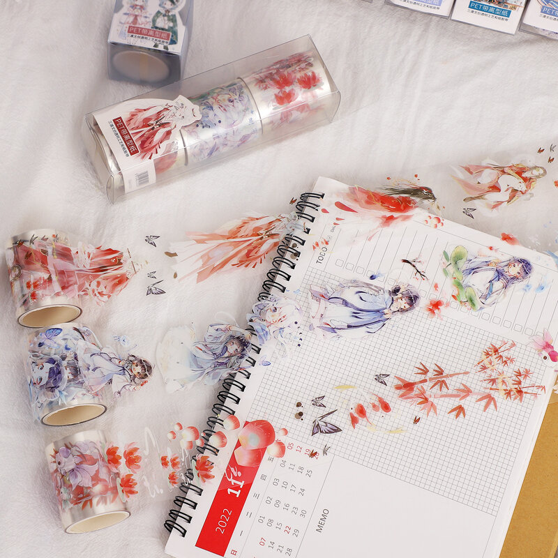 2/3/4 rolos/conjunto transparente estilo antigo personagens washi fita bonito diário decoração colagem material fita de mascaramento artigos de papelaria