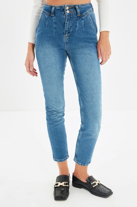 Trendyol Stich Detail Hohe Taille Slim Fit Jeans TWOAW22JE0144