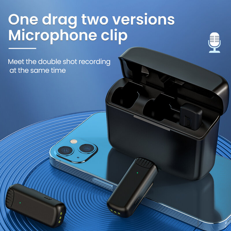 Microfone sem fio com caixa de carregamento do microfone de lavalier para o iphone android portátil 2.4g com cancelamento de ruído microfone sem fio