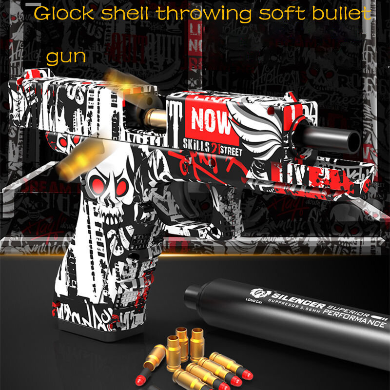Ghost Rider Graffiti Camouflage Pistol Glock Toy Gun Foam Shell Ejection Toy Darts Blaster Manual Airsoft With Silencer For Kids