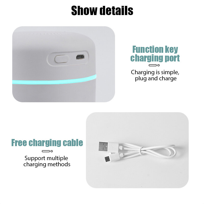 Portabel 420Ml Pelembap Udara Penyebar Aroma Minyak untuk Rumah Mobil USB Semprotan Kabut Dingin dengan Diffuser Lampu Malam Lembut Warna-warni