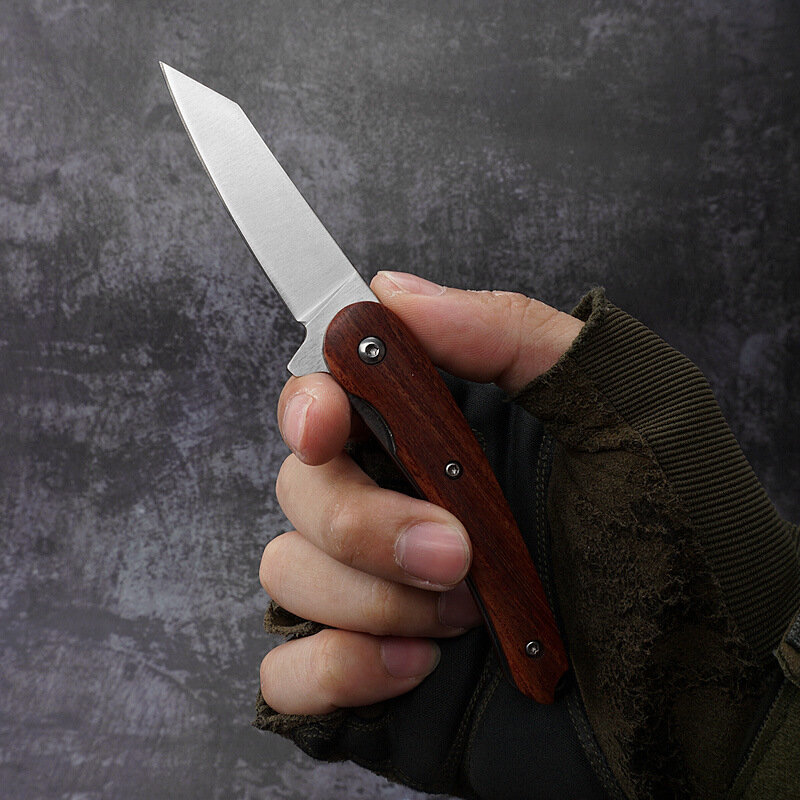 Couteau tactique pliant lame D2 manche en bois de haute qualité, couteau militaire de poche de sécurité pour survie en plein air, outil EDC
