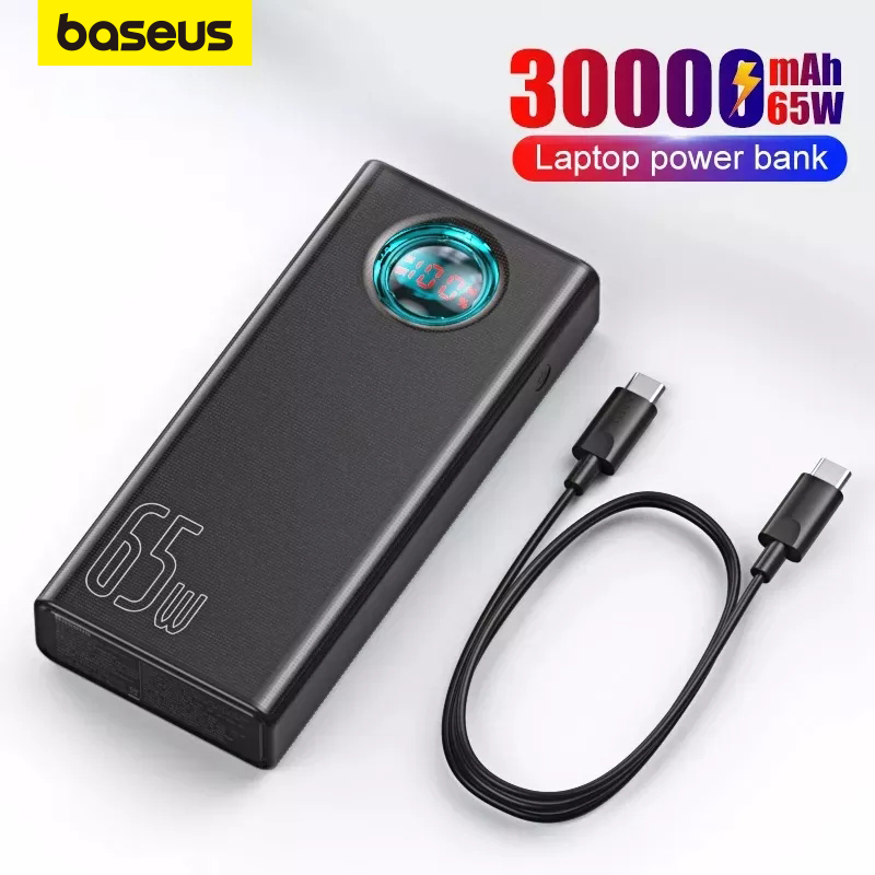 Baseus-Batería Externa QC3.0 para portátil, cargador de 30000mAh, 65W, PD, carga rápida, para iPhone 13, Samsung y Xiaomi