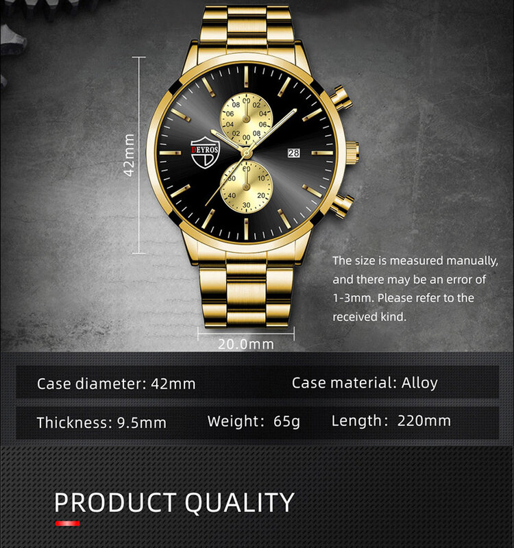 Reloj deportivo de cuarzo para hombre, cronógrafo de pulsera de acero inoxidable, dorado, de lujo, envío directo