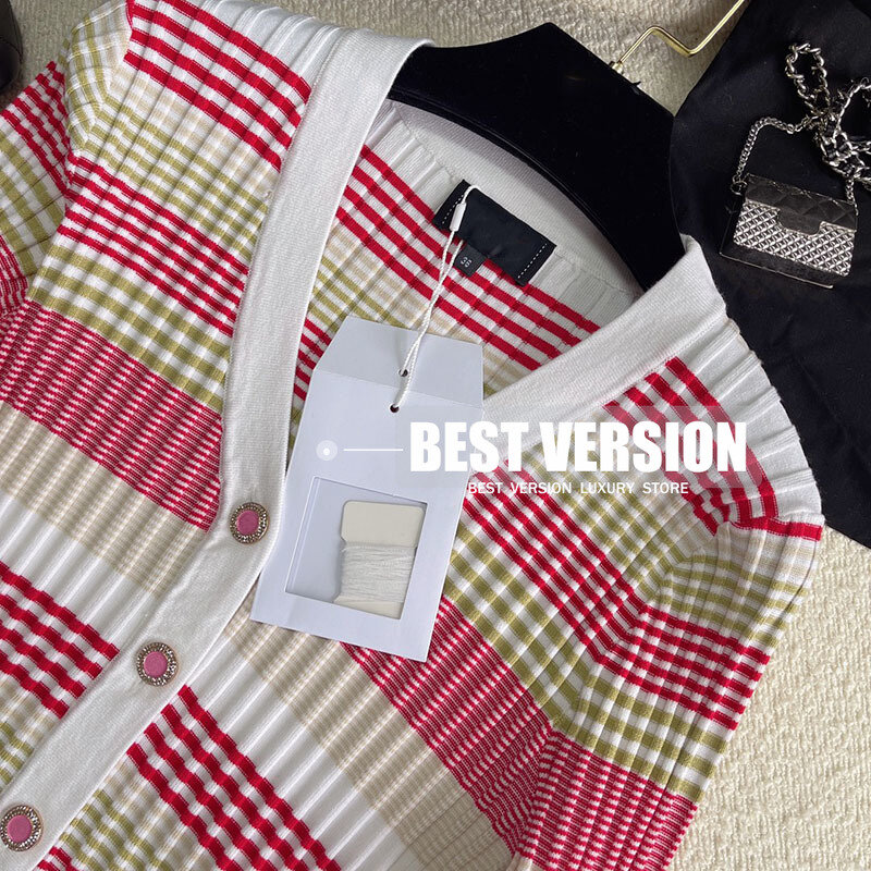 best version cardigan women 2022 high end striped wool blended knitted logoed buttons long sleeve cardigans sweater sweaters S-L