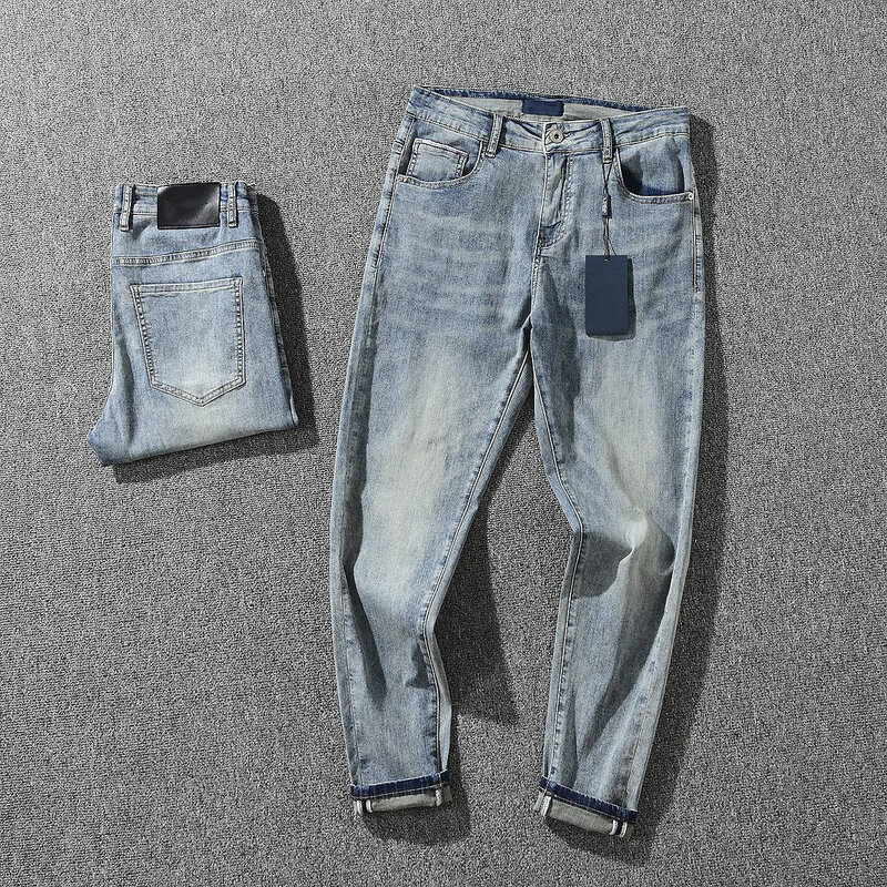 Мужские облегающие джинсы стрейч, повседневные однотонные джинсы в стиле ретро, Новинка лета 2022