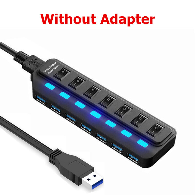 Adaptador de cabo divisor de alta velocidade para laptops, USB tipo-a 3.0 Hub, fácil de usar, multi com interruptor, longo adequado, 30cm