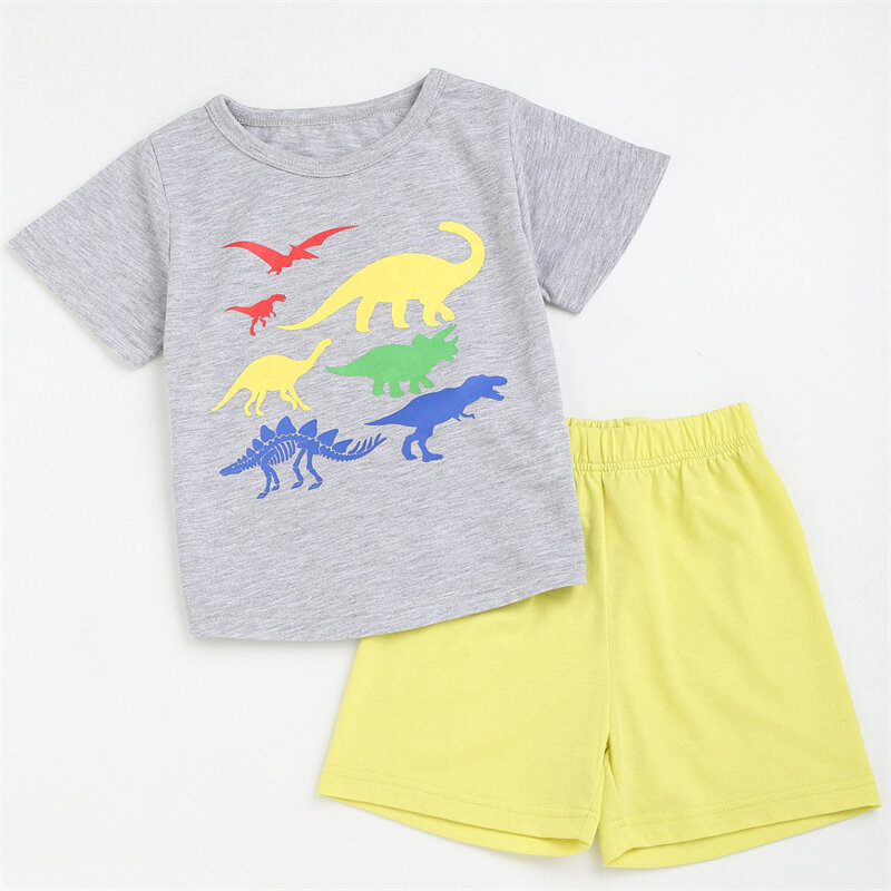 2022 New Cool Boy Clothing For Summer Dinosaur Cartoon Pattern T-shirt +shorts Suit Kids Baby Clothing Kids Clothes Outfits