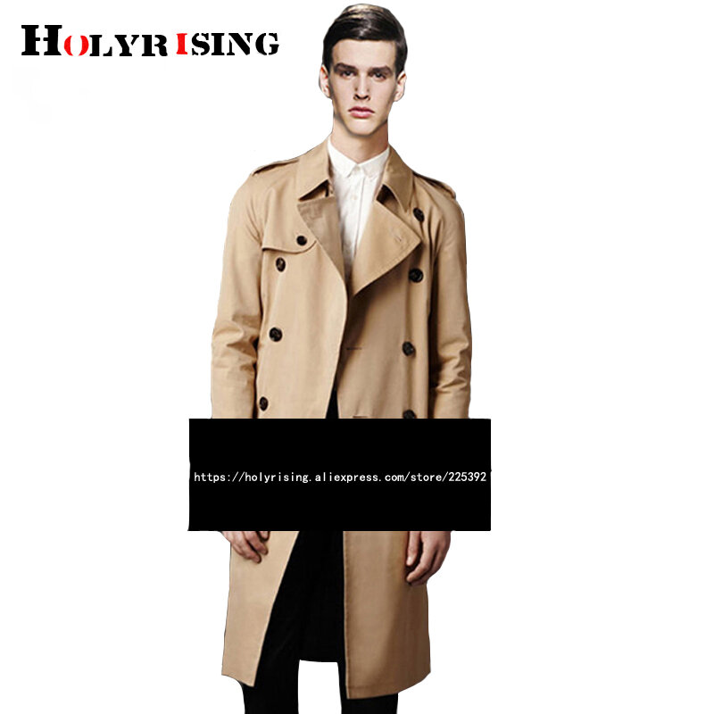 Holyester Men trench coat Business Men's windbreakers Solid Color Long Men Fashion Autumn Jackets S-5XL 18998