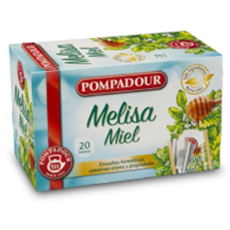 Infusiones de Melisa con miel. Caja de 20 bolsitas de té Melisa endulzado con miel, marca Pompadour - Capsularium