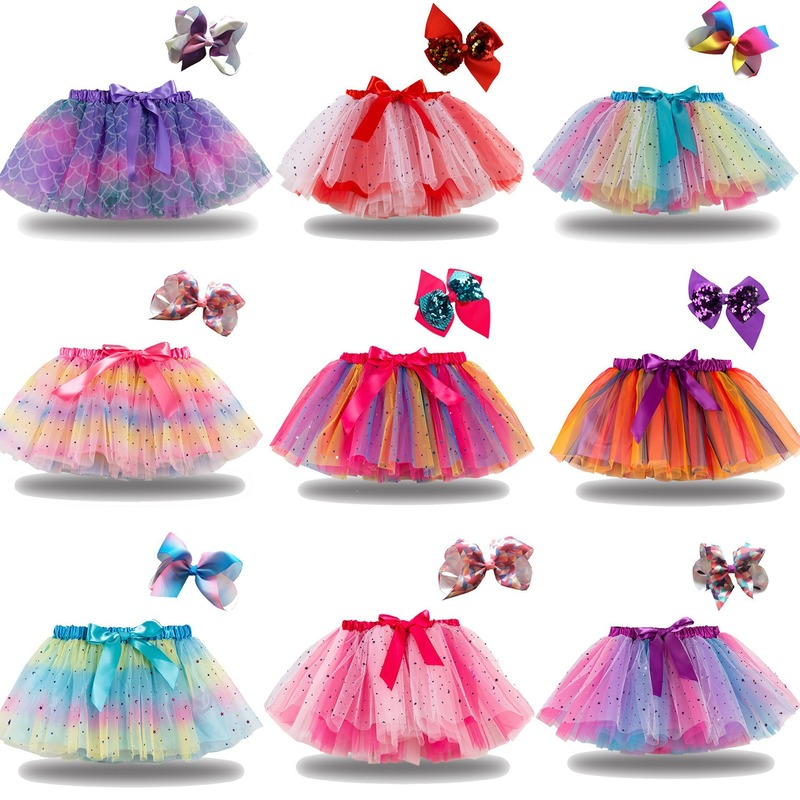2022ใหม่เสื้อผ้าเด็ก Tutu กระโปรงเสื้อผ้าเด็กผู้หญิงที่มีสีสัน Mini Pettiskirt สาวปาร์ตี้ Dance Rainbow Tulle กระโปรง...
