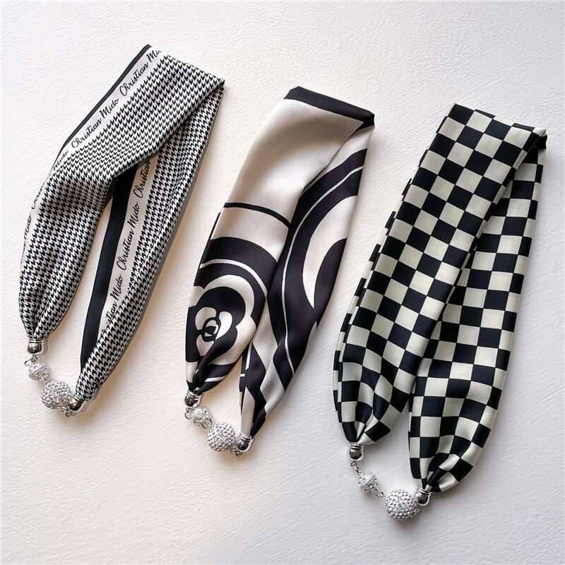 Popularne jedwabne uczucie magnes szalik kobiety drukuj luksusowy naszyjnik torebka nadgarstek Foulard krawat Design szaliki akcesoria 2022