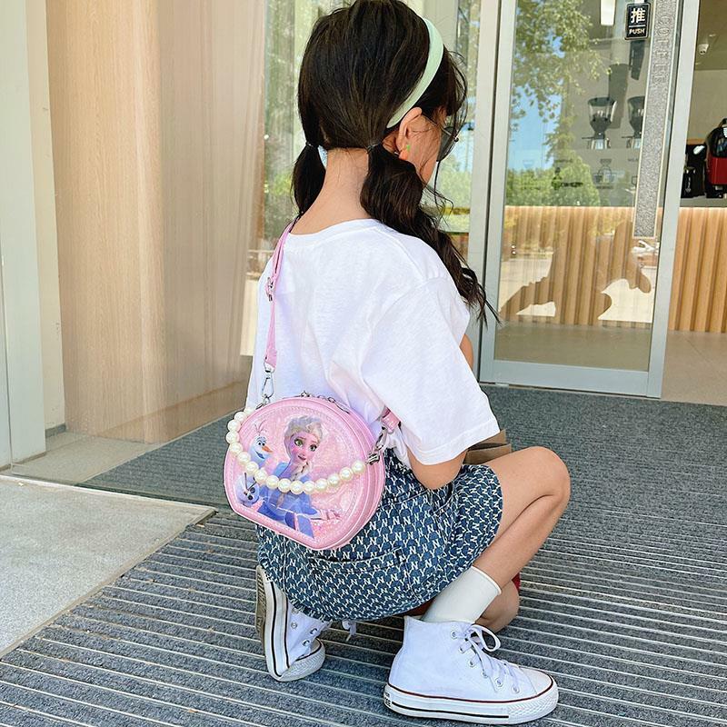 Disney-子供用ハンドバッグ,女の子用ショルダーバッグ,パールストラップバッグ,漫画付き防水ポータブルバッグ