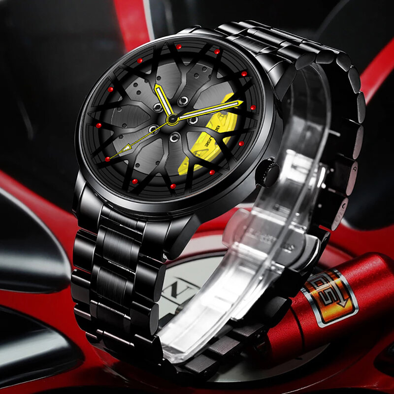 Reloj de acero de marca para hombre, cronógrafo con borde de rueda de coche GTR, Hub, venta al por mayor