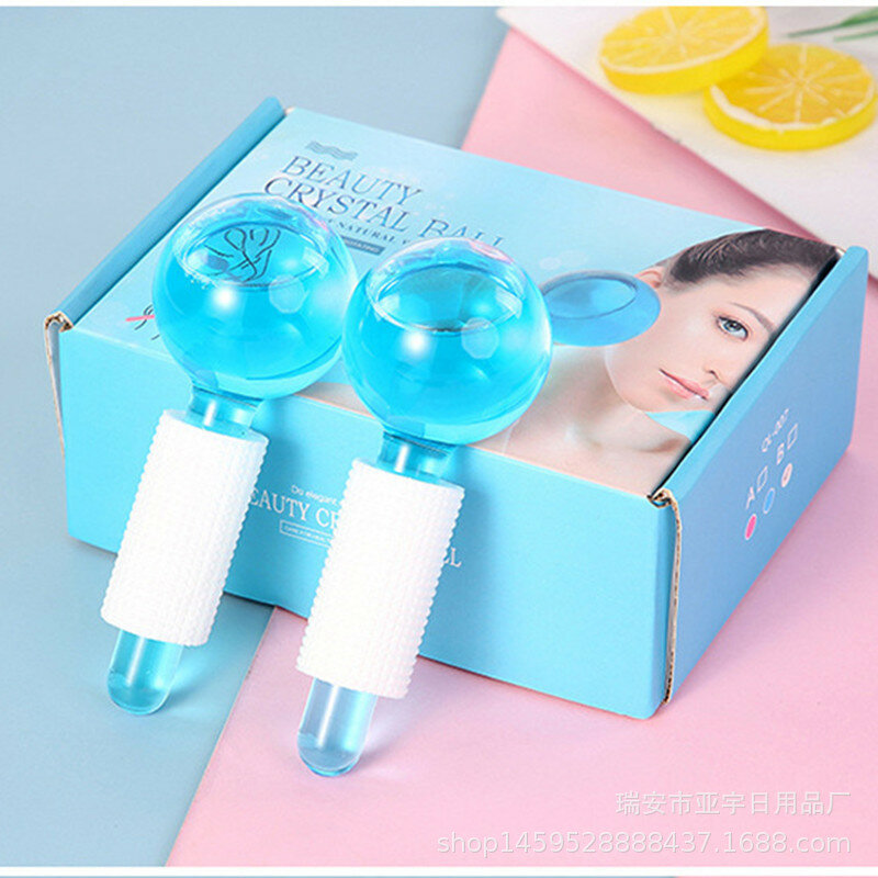 2pcs/box Facial Massager Ice Roller Crystal Face Roller Ball Ice Globes Sticks Face Neck Eye Massager Beauty Skin Care Tools