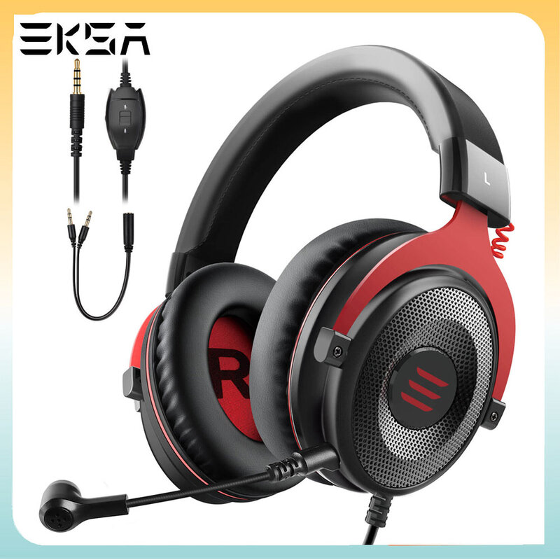 EKSA-게임용 헤드폰 유선 게이머 헤드셋 3.5mm 오버 이어 헤드폰, 소음 제거 마이크 포함 PC/Xbox/PS4 One 컨트롤러 용, 게임용 헤드셋