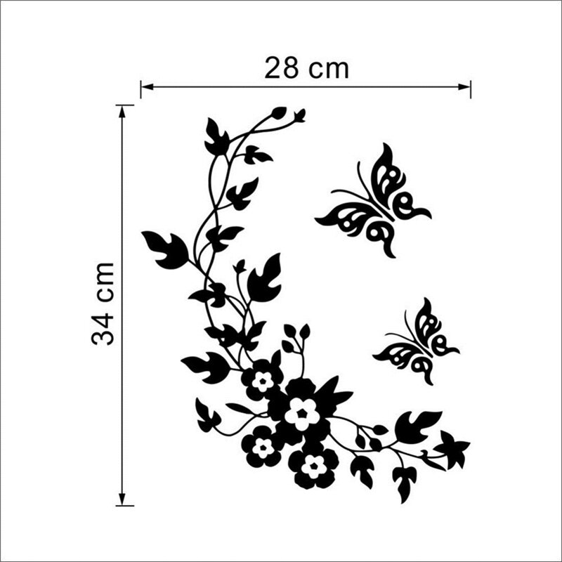 Borboleta preta amor flor vaso sanitário geladeira gabinete adesivo de parede pvc decalque decoração para casa etiqueta 28x34cm