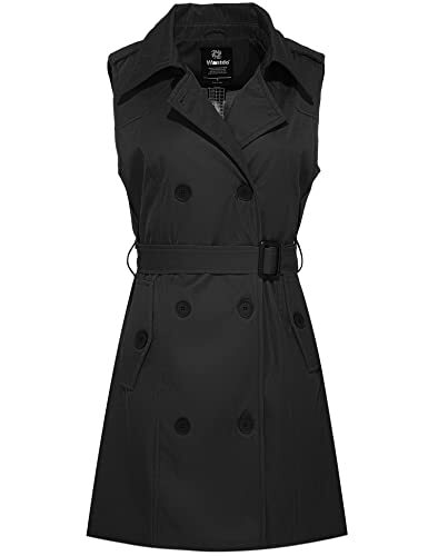 Wantdo Women's Long Vest Lightweight Sleeveless Trench Coat Double-Breasted Jacket with Pockets