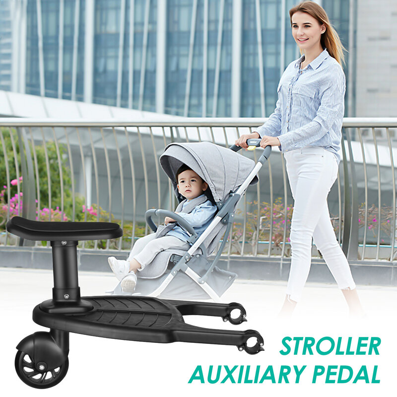 2 in 1 Universal Strollers Step Board Adapter Second Child Jogger Footborad with Seat Twins Scooter Baby Pram Hitchhiker Bumper