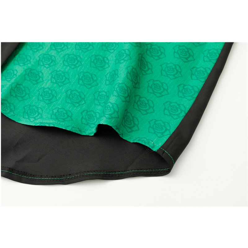 Black Green Stitching Shirt Women's Spring Autumn New Design Retro Rose Jacquard Blouse Female Fashion French Long-sleeved Tops