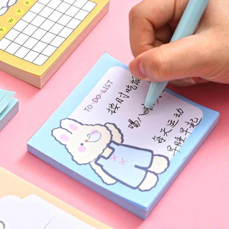 Korean Checkered Guestbook Tearable Can Paste Creative Message Sticky Notes Cartoon Memo Pad Simple Plan Stationery Office Tag