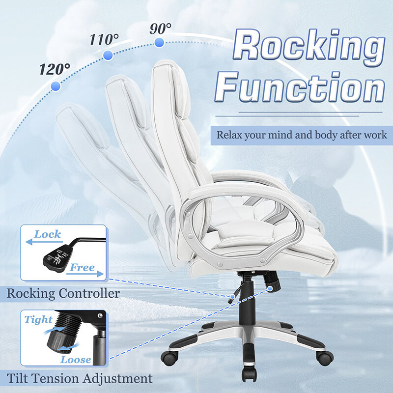 Silla de oficina de cuero con respaldo alto, asiento ergonómico para oficina, ejecutiva, giratoria, para escritorio de ordenador, soporte Lumbar, suave y acolchado