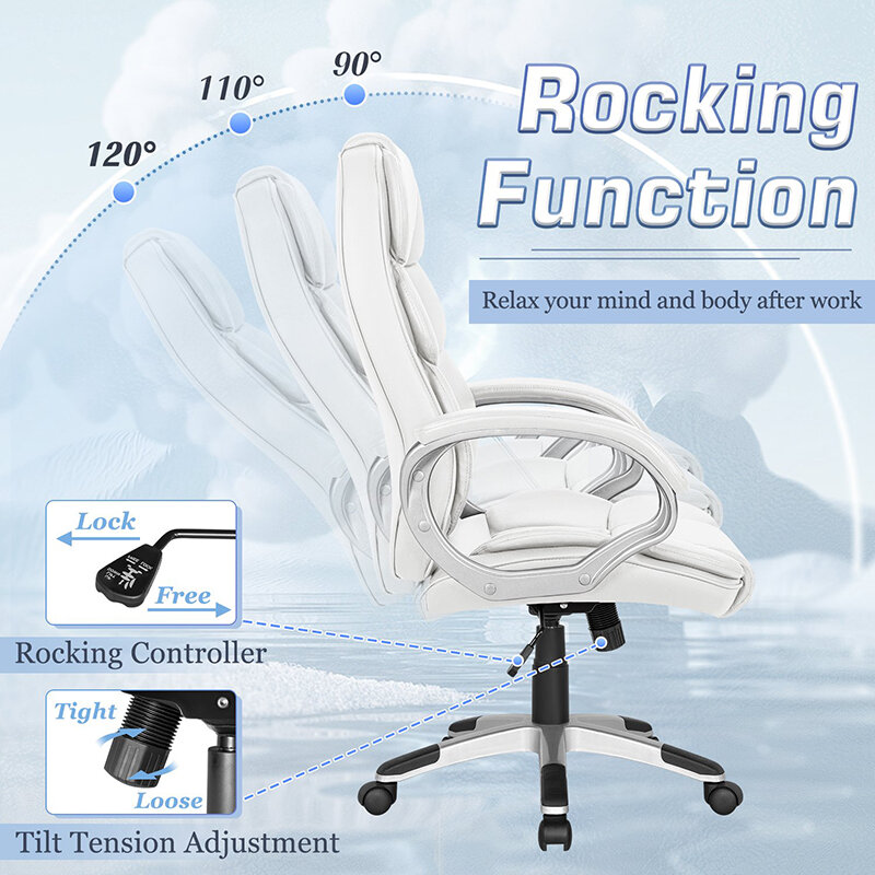 가죽 하이 백 오피스 의자 인체 공학적 임원 사무실 의자 회전 컴퓨터 책상 의자 요추 지원, 부드러운 쿠션