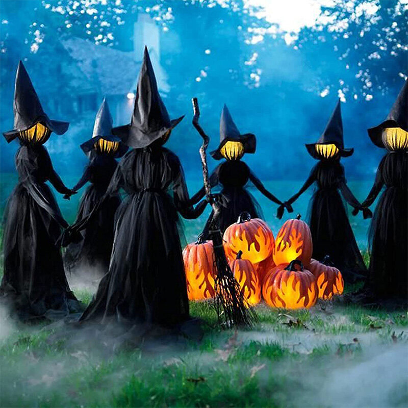 Grande tête de sorcière illuminée pour Halloween, décoration extérieure, jardin, fête, lumineux, fantôme effrayant, tenue mains, accessoire d'horreur