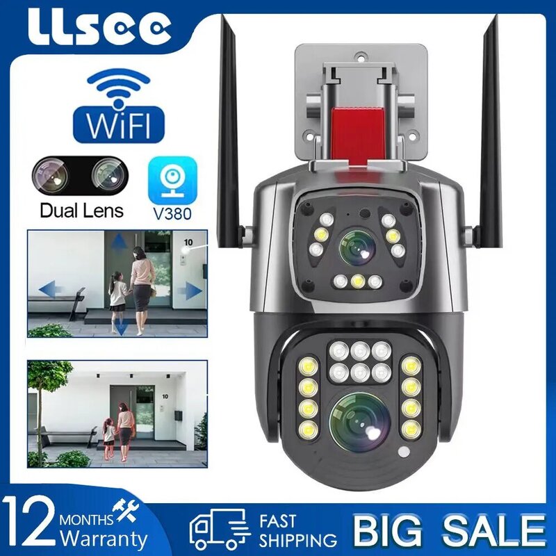LLSEE V380 프로 CCTV 와이파이 카메라, PTZ, 8MP, 4K 야외 안전 IP 카메라, 양방향 인터콤, 컬러 야간 투시경, AI 추적 경보