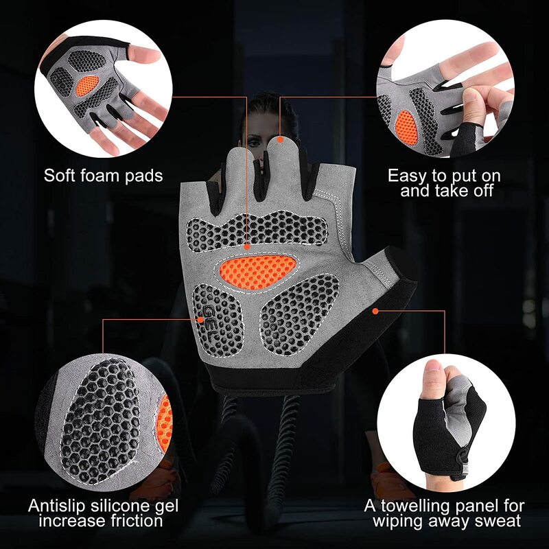 Cycling Gloves Men Women Fingerless Weight Lifting Fitness Gym Gloves Training Non Slip Palm Protect Breathable Bicycle Gloves
