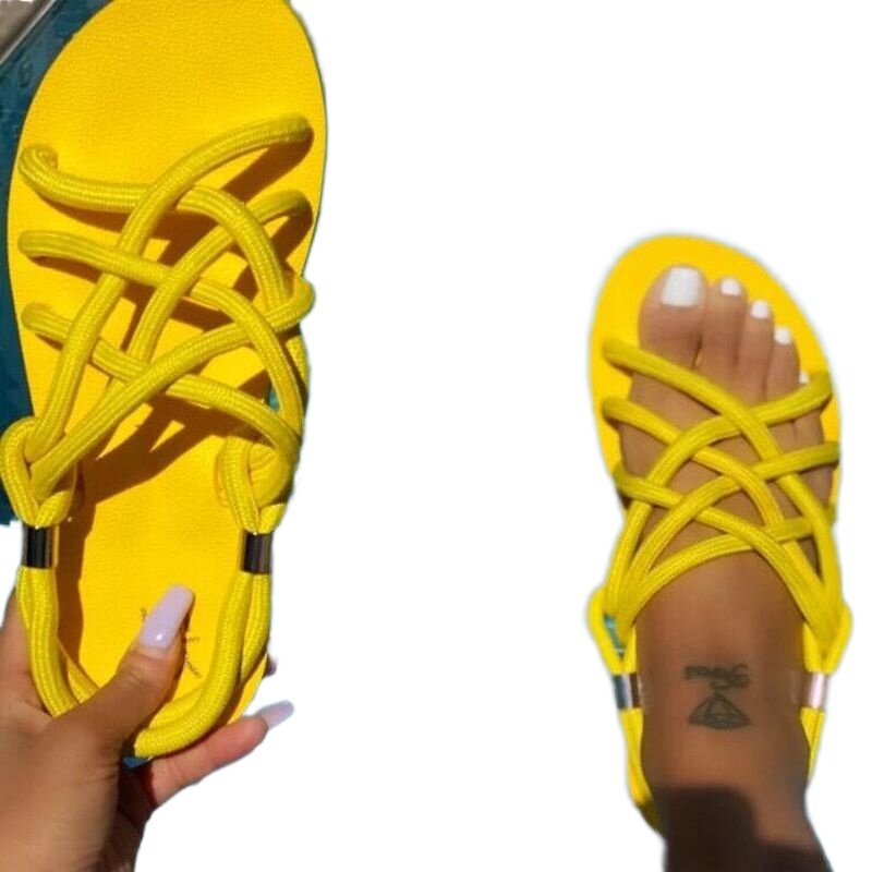 Duże rozmiary damskie sandały 2022 letnie płaskie damskie buty liny konopne zestaw Foot Beach sandały Outdoor All-match zwykłe kapcie