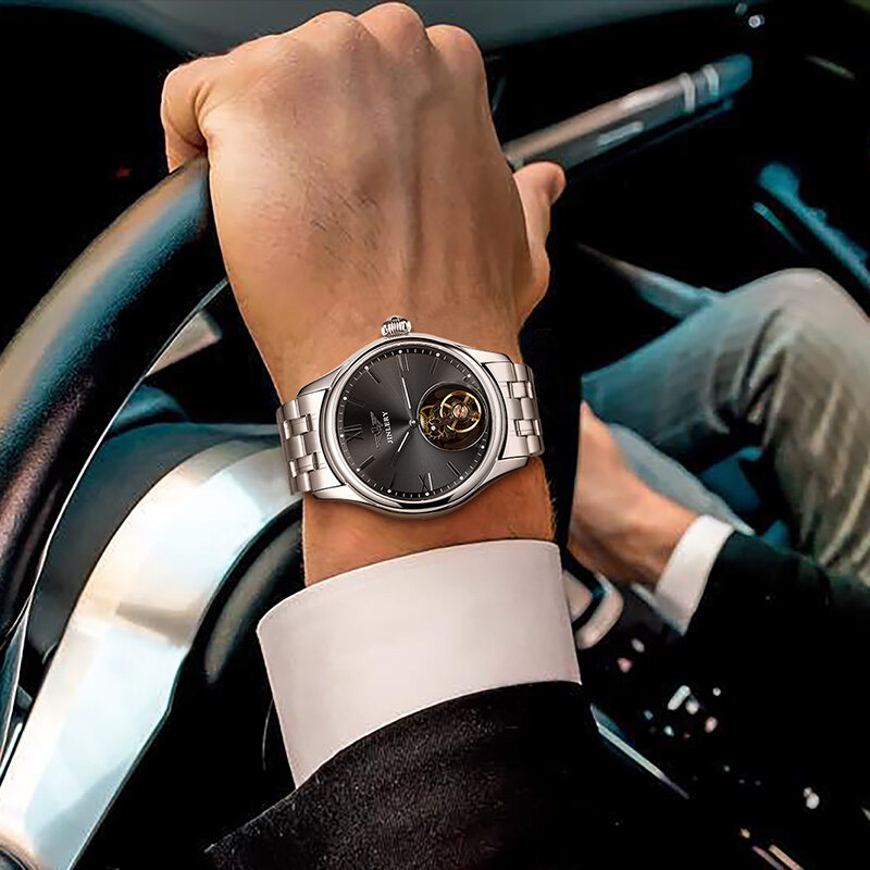Jinlery tourbillion relógio para homem relógios de luxo safira cristal relógio de pulso mecânico masculino relogio masculino