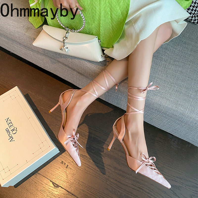 2023 Summer New Band Women Sandal Fashion Pointed Toe Cross Strpa Gladiator Shoes Thin High Heel Dress Pumps Shoes
