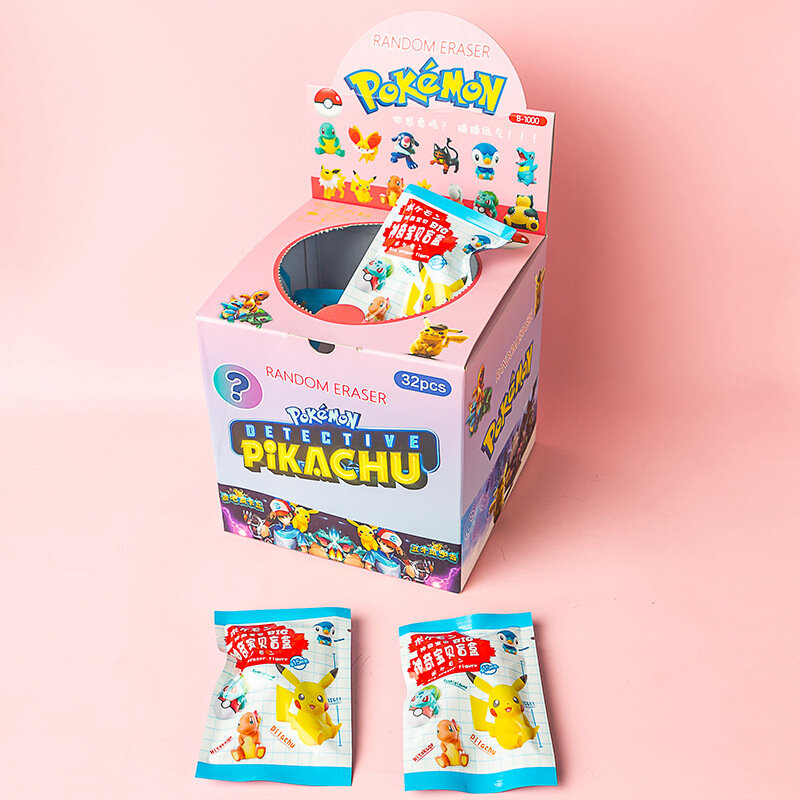 32 pçs pikachu pokémon cego caixa de borracha sucção cartão conjunto nova borracha natal halloween presente de aniversário das crianças figura ação