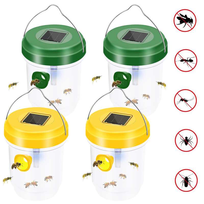 2Pcs พลังงานแสงอาทิตย์ Wasp Trap กันน้ำกลางแจ้งแขวนสีเหลืองเสื้อดักปลอดภัยปลอดสารพิษ Bee Trap Hornet กับดัก ...