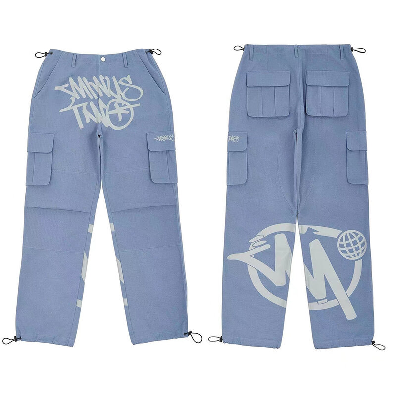 Брюки-карго минус с двумя карманами для мужчин и женщин, свободные брюки-багги в уличном стиле, прямые широкие брюки в стиле рок Харадзюку, весна-осень