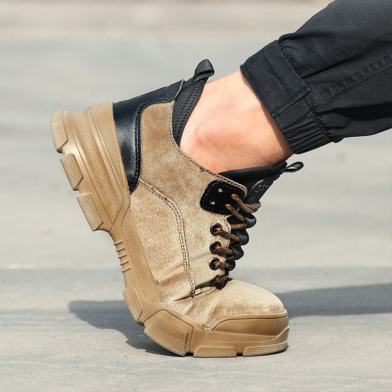Waliantile-zapatos de seguridad impermeables de ante de vaca para hombre, botas de trabajo indestructibles con punta de acero, zapatos de construcción a prueba de perforaciones