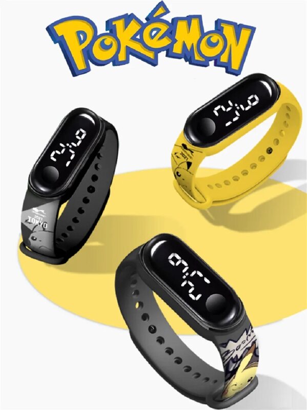 15 Style Pokemon Electronic Watch Pikachu New Cartoon Digital Electronic LED Watch Anime Printed Sports Wristband Children Toys