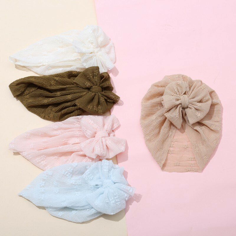 Turbante de tul para bebé y niña, gorro de Color sólido con lazo anudado, Jacquard, gorro Fetal para recién nacido, accesorios para el cabello