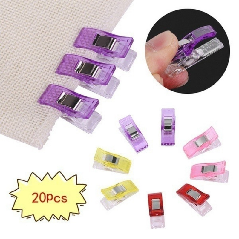 10/20pcs Binding Clamps for Quilting Sewing Knitting Plastic Needlework 2 SIZE Clip Fabric (Random Color)