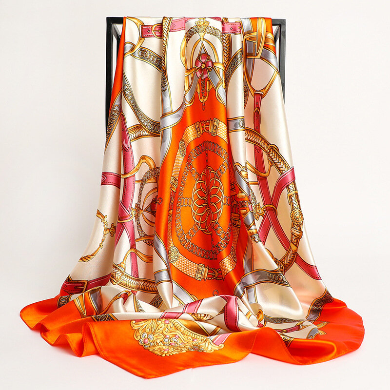 Foulard Bandana carré en Satin de soie pour femmes, nouveau Design, Hijab musulman, 90cm, châle, 2022