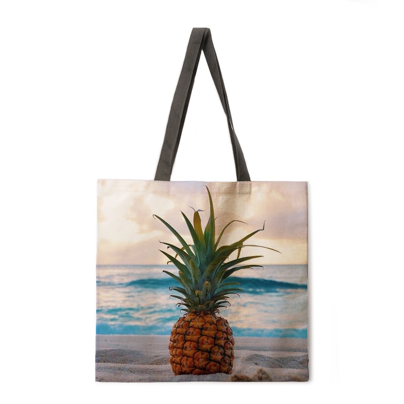 Abacaxi pintura a óleo impresso bolsa feminina bolsa de compras feminina juventude preto marrom menina bolsa de ombro praia