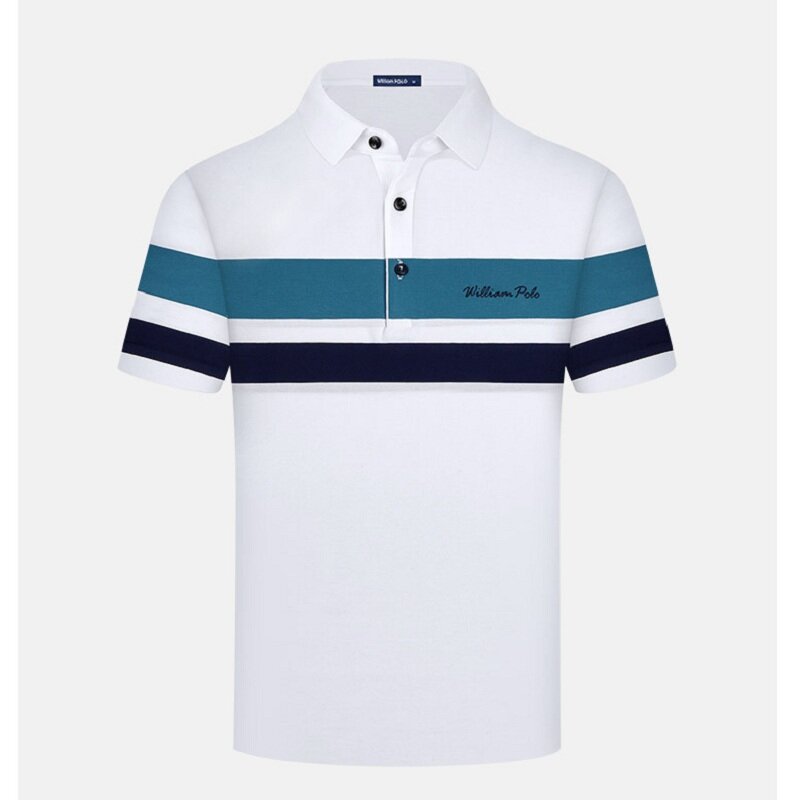 Męskie koszulki Polo topy letnia nowa z klapami z krótkim rękawem T-shirt w paski lekka biznesowa dopasowana marka wysokiej klasy modna odzież