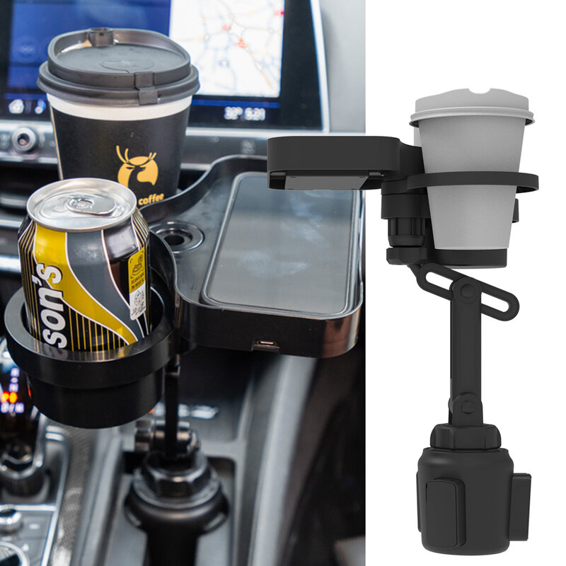 4 in 1 Car Cup Holder Expander Adapter Rotatable Wireless USB Charging Tray for Vehicle Phone Organizer Drinking Bottle Tray